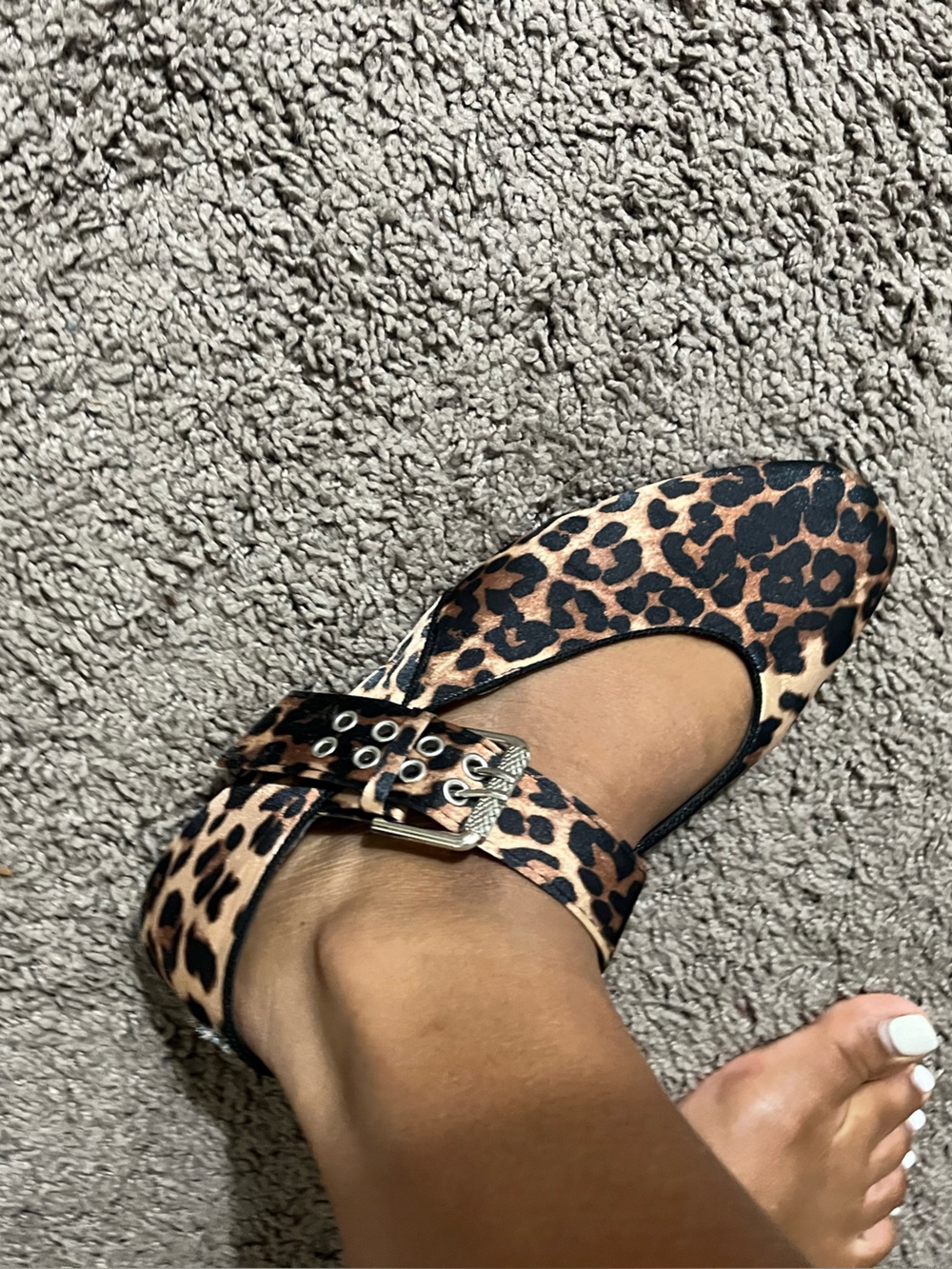 Leopard Print Mary Jane Flats with Buckle Strap - Brown - Picture 10 of 11